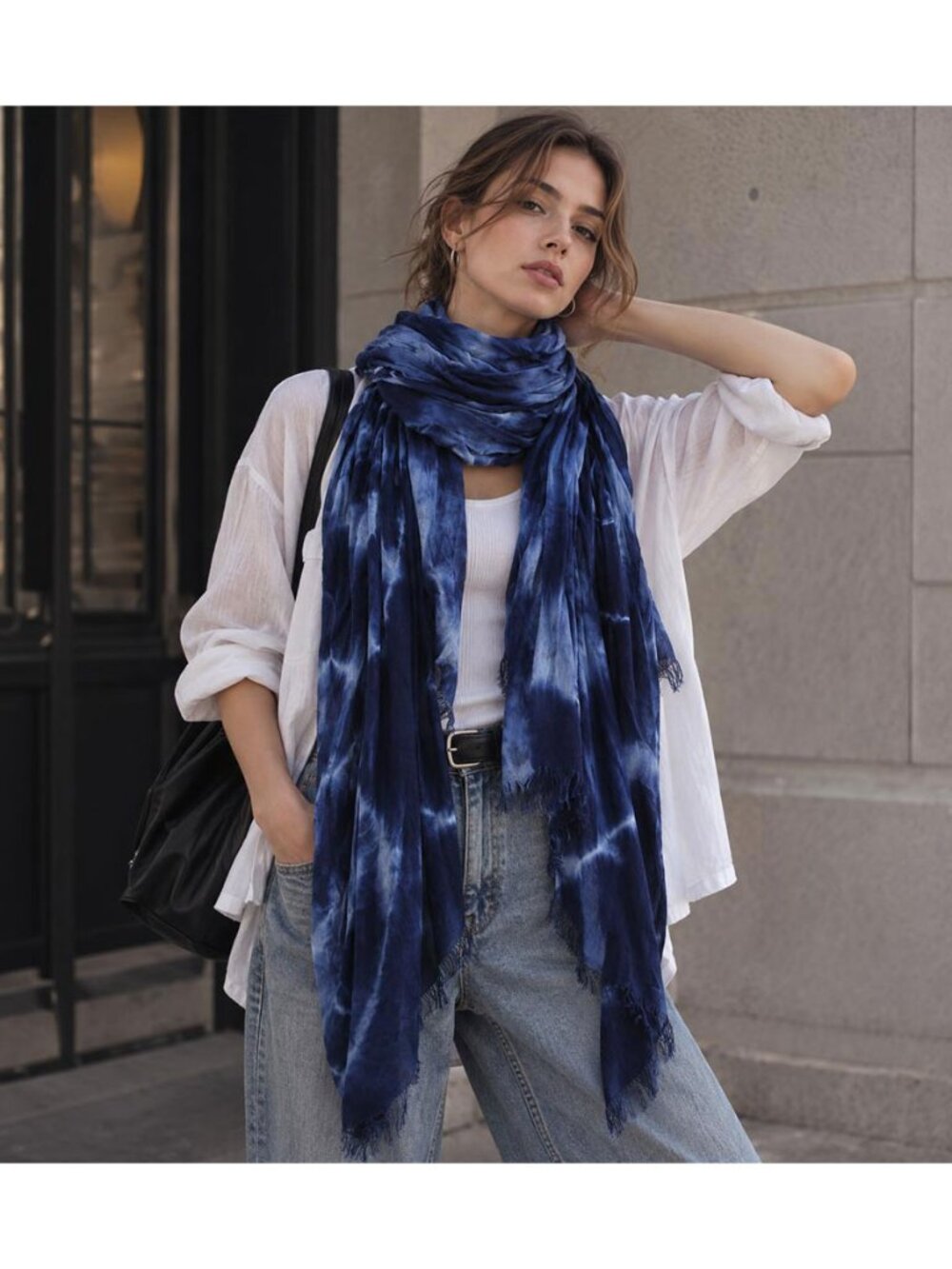 Tigerstars Oversized Blue Lightweight Tie-Dye Print Shawl Wrap Scarf